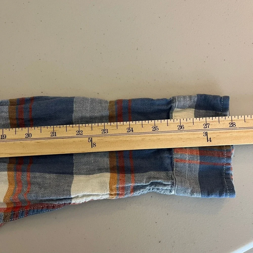 Pendleton Mens Blue Orange Plaid Linen Rayon Button‎ Down Shirt Size M